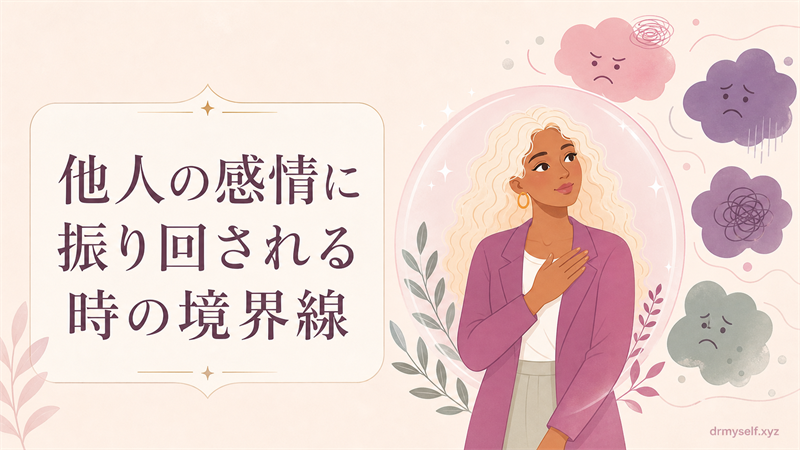 他人の感情に振り回される時の境界線を示す女性のイラスト