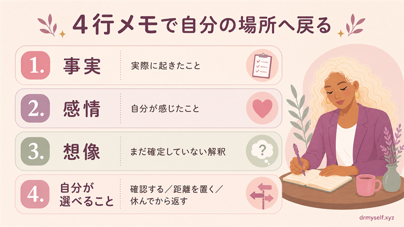 事実・感情・想像・自分が選べることを整理する4行メモ