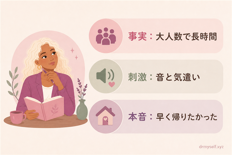 事実・刺激・本音に分けて気持ちを整理する3行メモの図解